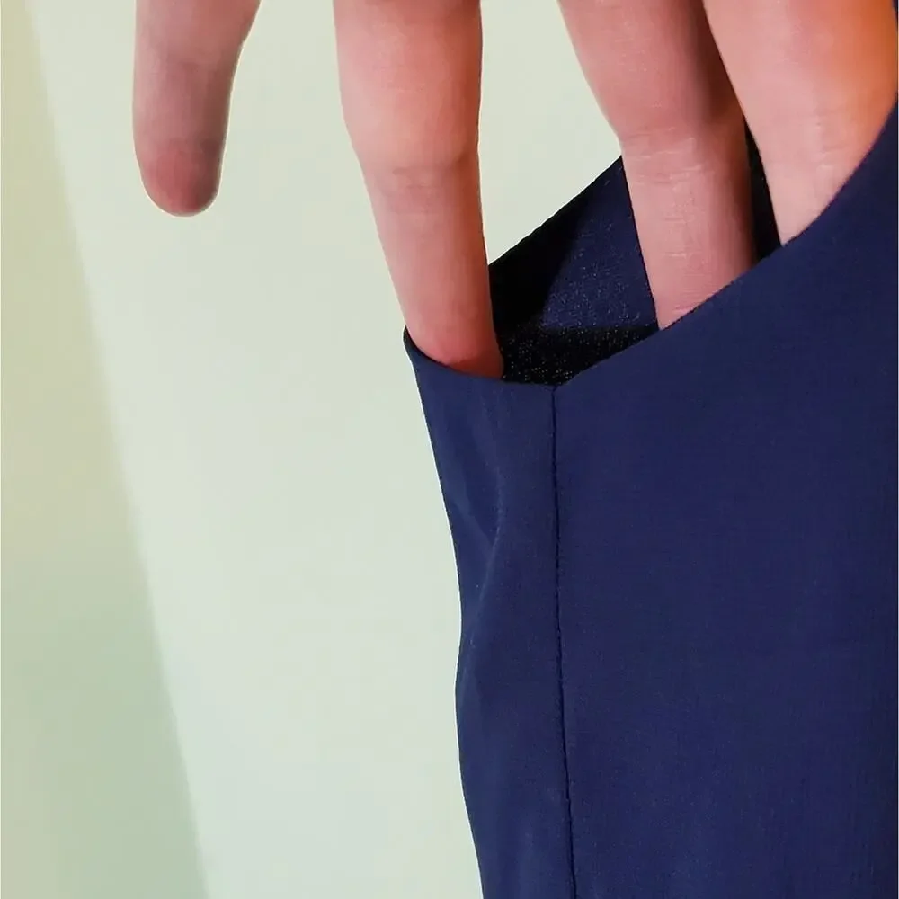 𖦹 Navy Pleated Chiffon Sleeveless Blouse Shell Top Business Casual Small